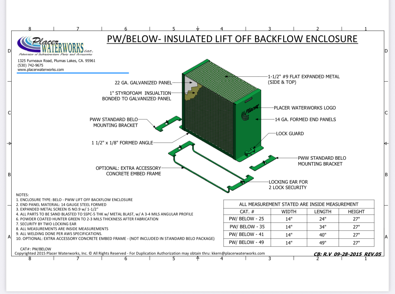 CAGES:T1-PW/BELOW-L Lift Off Backflow Enclosure specification drawing